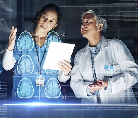 Researchers reviewing clinical trial data while identifying available paid studies