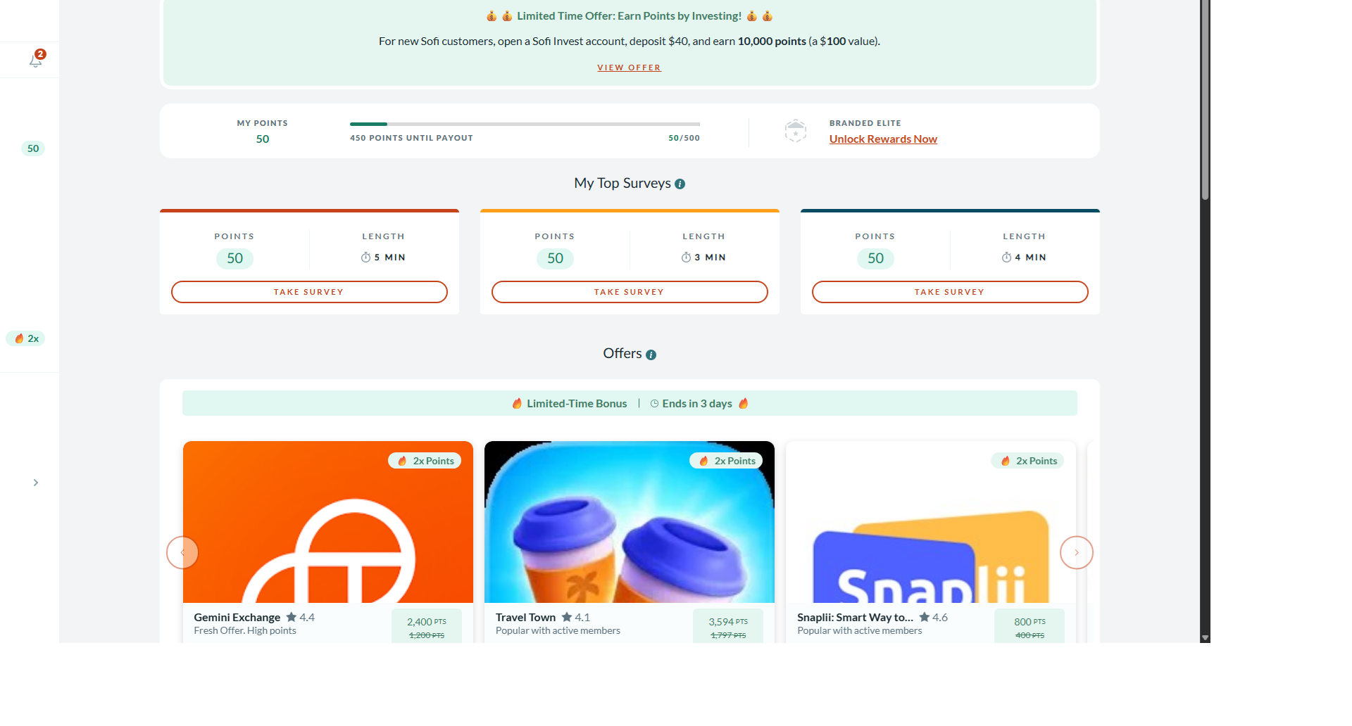 Screenshot of Branded Surveys dashboard showing things to do at Branded Surveys.
