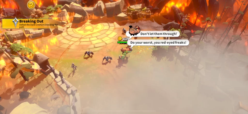 Call of Dragons campaign mission showing real-time combat against enemies