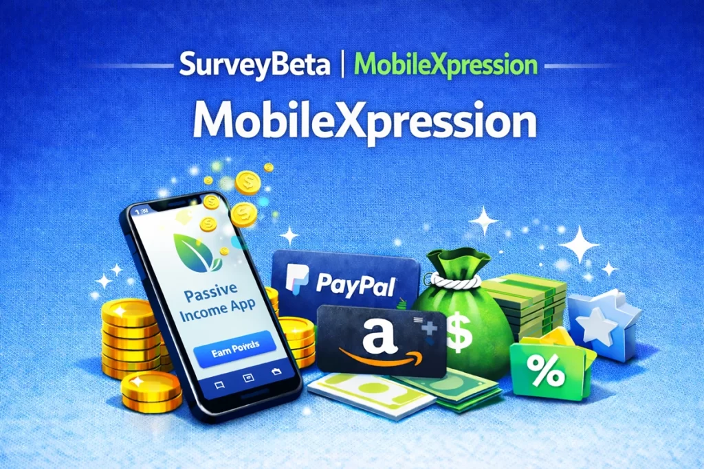 MobileXpression review showing a passive income app that pays users for sharing mobile data, featured by SurveyBeta