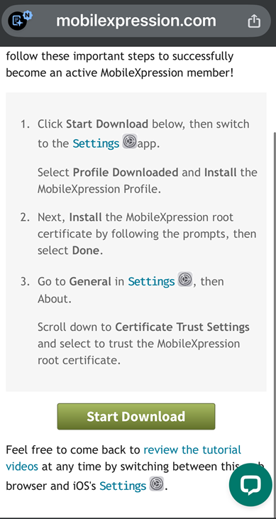 screenshot of mobilexpression download page so users can start earning passive income