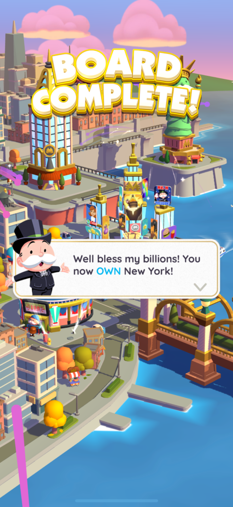 screenshot of level complete in monopoly go 