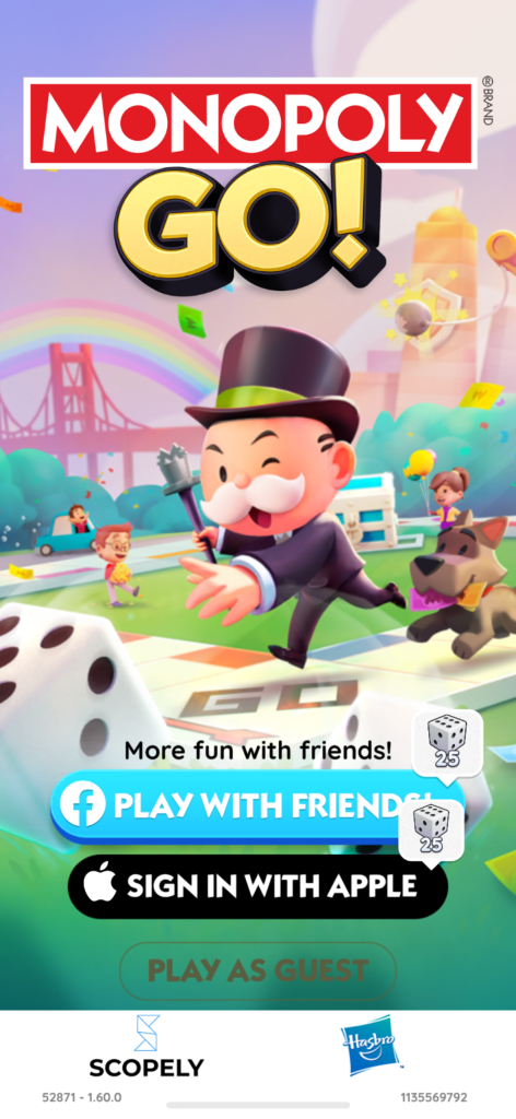 screenshot of monopoly go landing page
