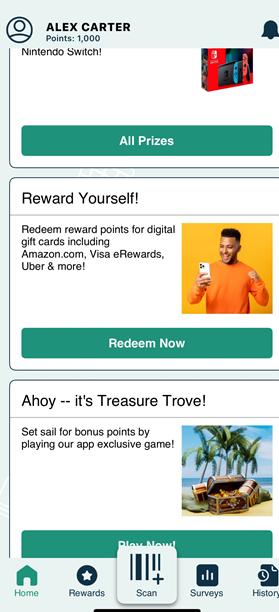 screenshot of treasure trove game for national consumer panel users to play to earn