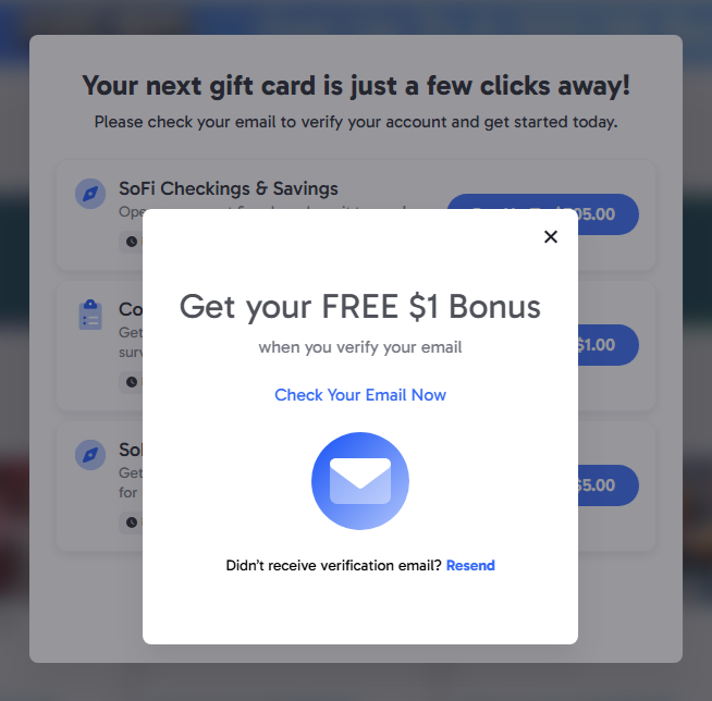 screenshot of bonus opportunity after sign up for swagbucks