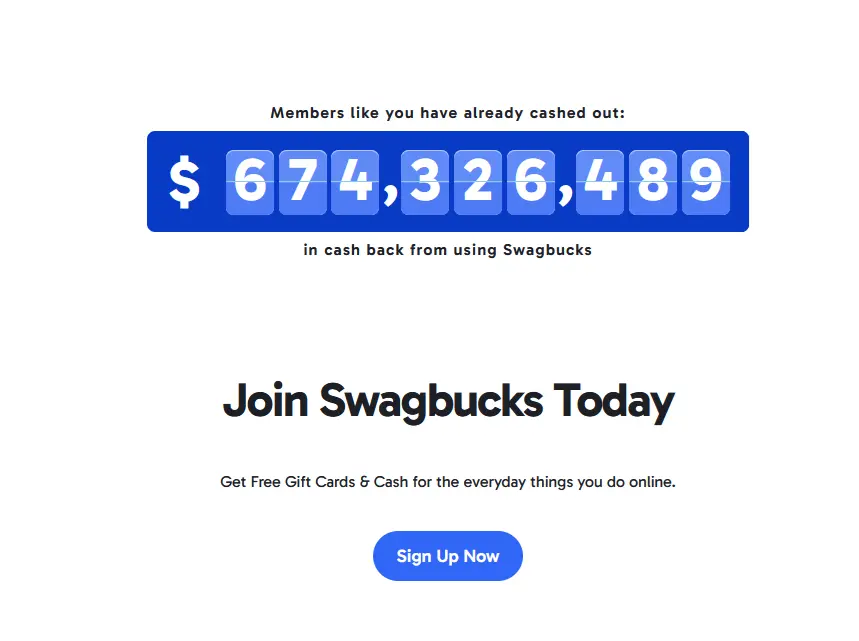 Swagbucks shows total cash back paid to members from surveys and online activities