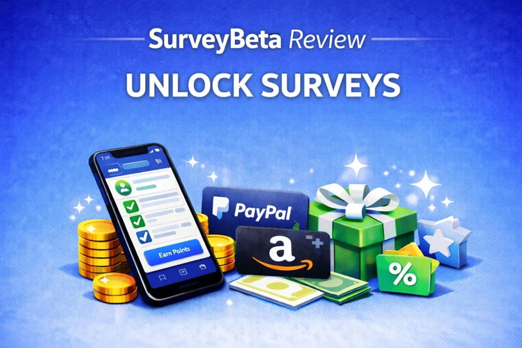 Unlock Surveys featured image showing paid surveys, gift cards, PayPal cash, and mobile survey app rewards