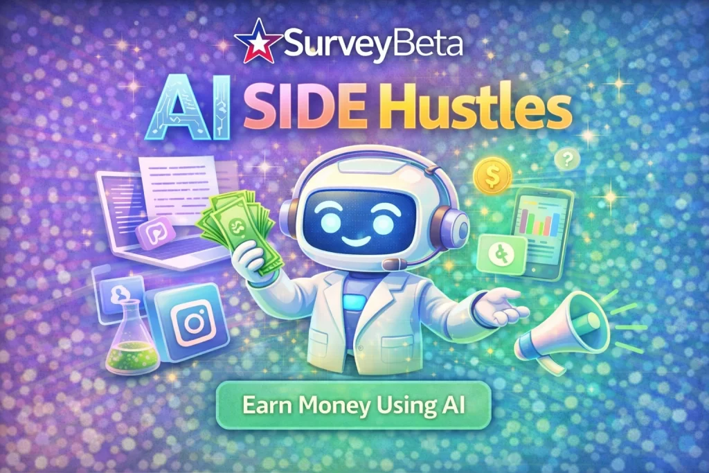 SurveyBeta AI side hustles showing ways to earn money using AI tools