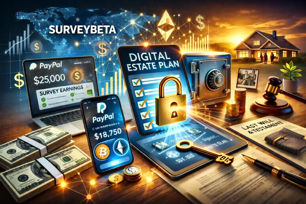 Digital estate planning for online income assets including survey rewards and crypto.
