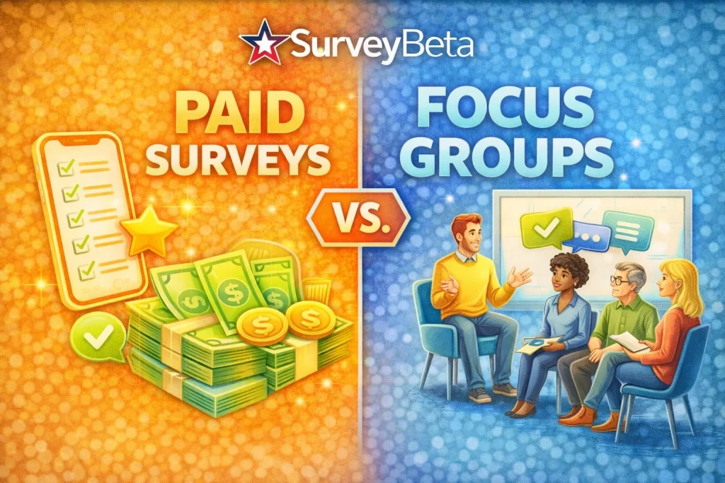 Comparison of paid surveys and online focus groups for making money in 2026.