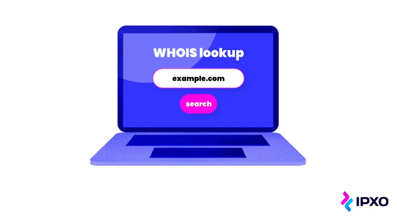 whois domain lookup search on laptop screen used to verify a survey site domain